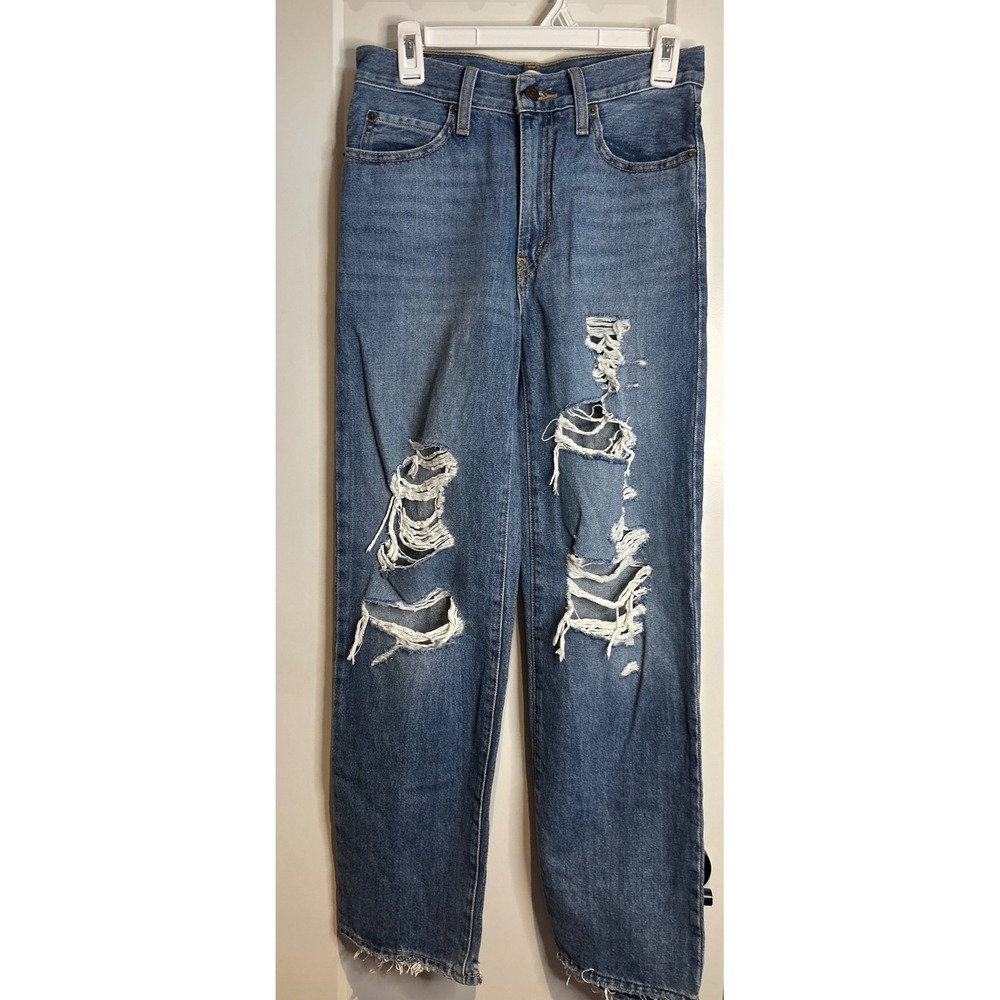 Levis 94 Baggy Distressed High Rise Straight Leg Blue Jeans Size 25 27x30